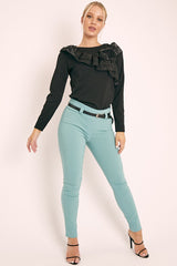 Sage Slim Fit Belted Trousers - Ilyana-Trousers