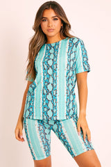 Sage Snake T-shirt Cycling Short Set - Alissandra-Co-ords
