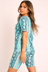 Sage Snake T-shirt Cycling Short Set - Alissandra-Co-ords