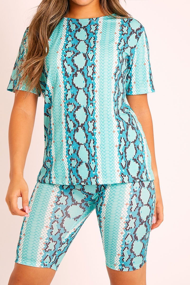 Sage Snake T-shirt Cycling Short Set - Alissandra-Co-ords