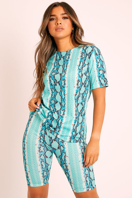 Sage Snake T-shirt Cycling Short Set - Alissandra