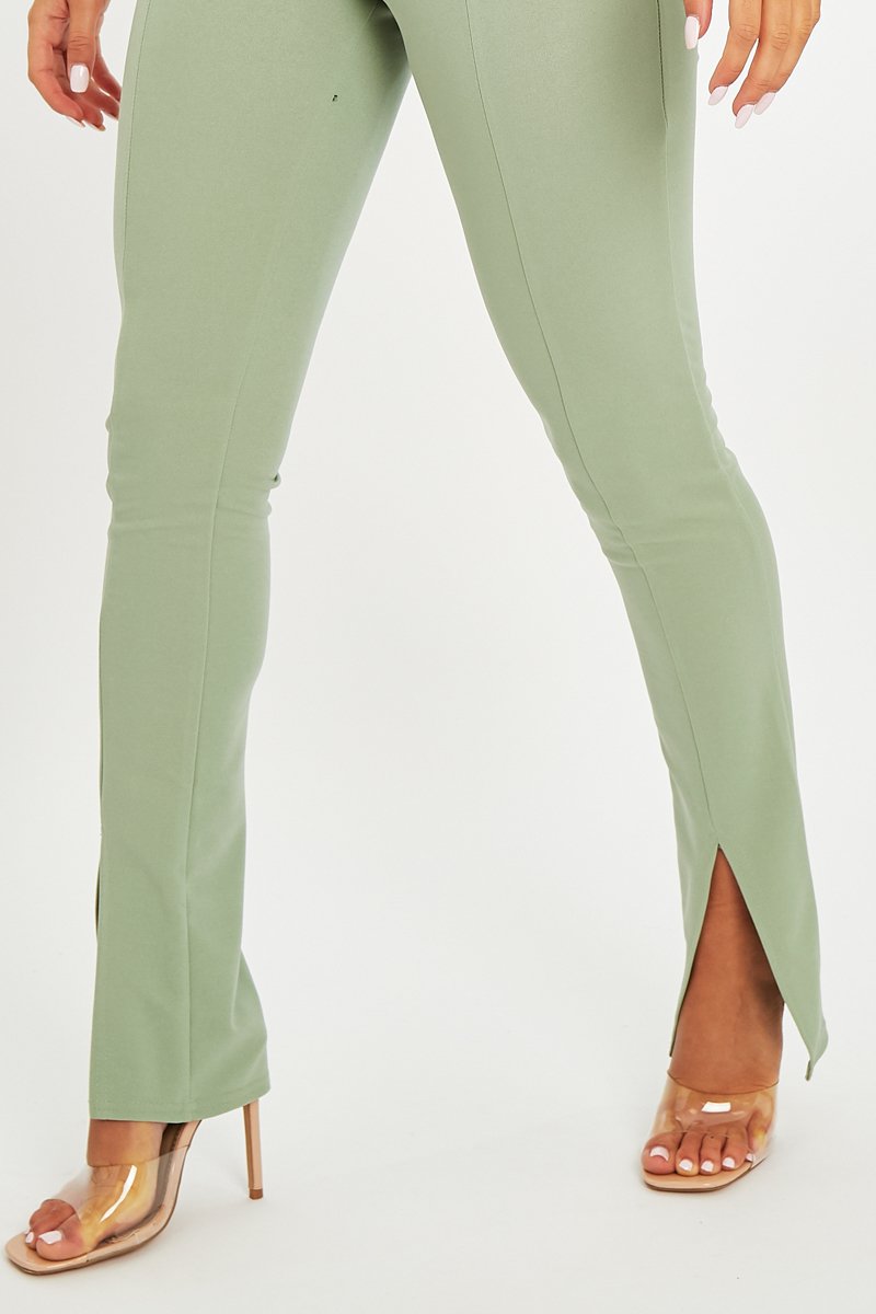 Sage Split Front Flared Trousers - Florie-Trousers