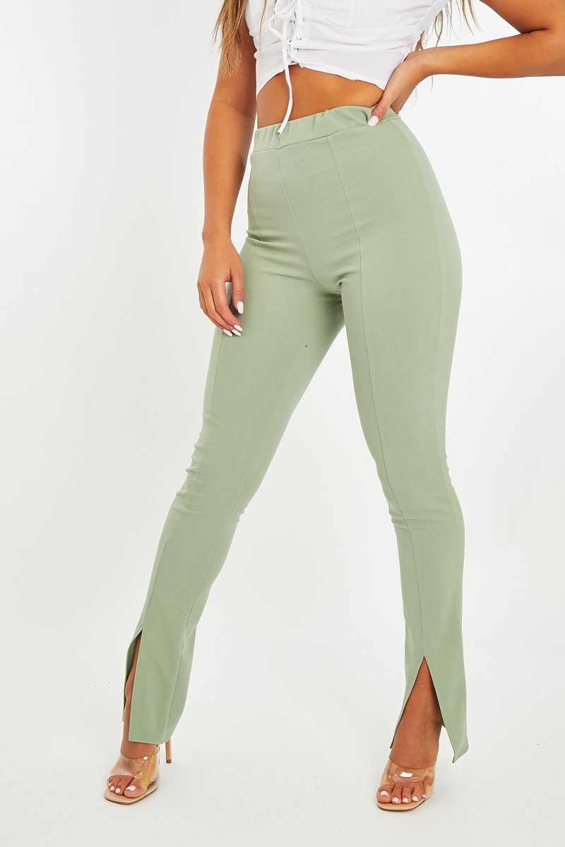 Sage Split Front Flared Trousers - Florie-Trousers