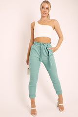 Sage Tie Belt Paperbag Waist Trousers - Jaylea-Trousers