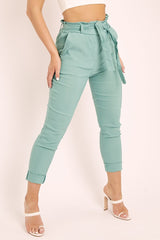 Sage Tie Belt Paperbag Waist Trousers - Jaylea-Trousers