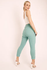 Sage Tie Belt Paperbag Waist Trousers - Jaylea-Trousers