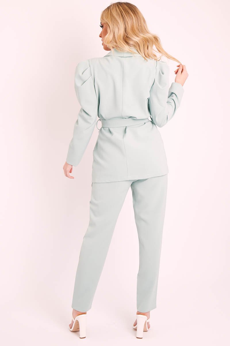 Sage Tie Blazer and Trouser Suit Co-ord - Rubie-Co-ords