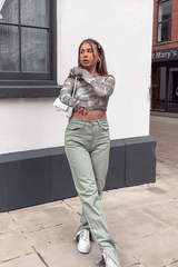 Sage Tie Dye Mesh Long Sleeve Crop Top - Niyana-Crop Tops