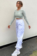 Sage White Contrast Stitch Ribbed Crop Top - Candice-Crop Tops