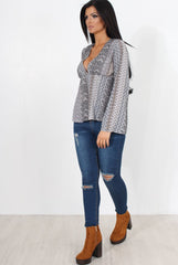 Salina Grey Paisley Bell Sleeve Top-Tops