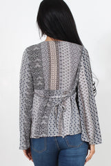 Salina Grey Paisley Bell Sleeve Top-Tops