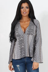 Salina Grey Paisley Bell Sleeve Top-Tops