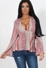 Salina Red Paisley Bell Sleeve Top-Tops