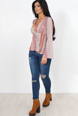 Salina Red Paisley Bell Sleeve Top-Tops