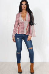 Salina Red Paisley Bell Sleeve Top-Tops