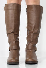 Sally Khaki Faux Leather/Suede Knee High Boots-Boots