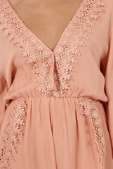 Salmon Low Cut Crochet Playsuit - Evelyn-Playsuits