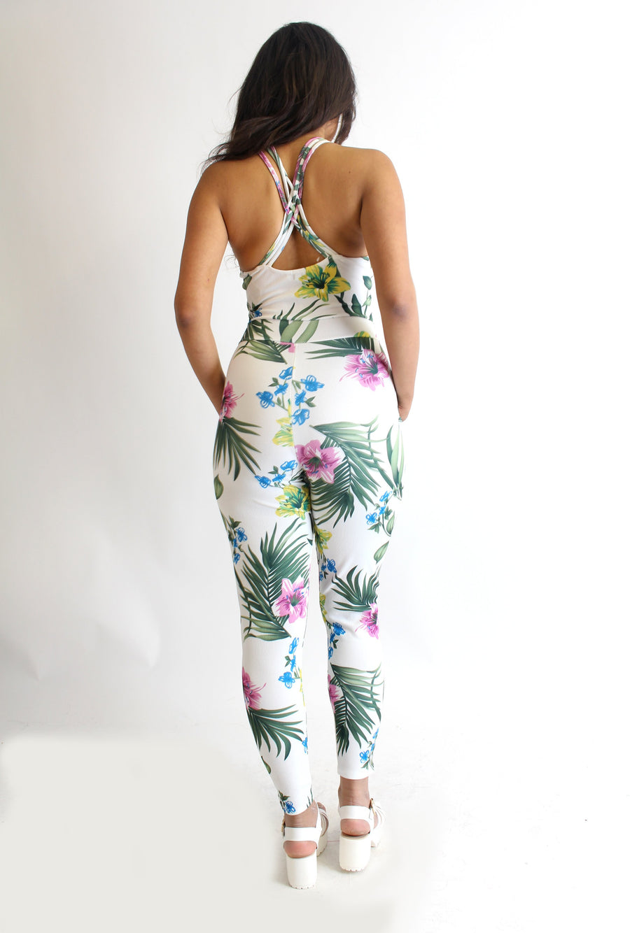 Sam White Floral Strappy Back Jumpsuit-Jumpsuits