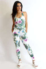 Sam White Floral Strappy Back Jumpsuit-Jumpsuits