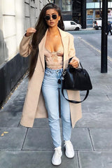 Sand Scalloped Lace Satin Bodysuit - Jeriah-Bodysuits