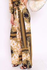 Scarf Print High Waist Flare Trousers - Jen-Trousers