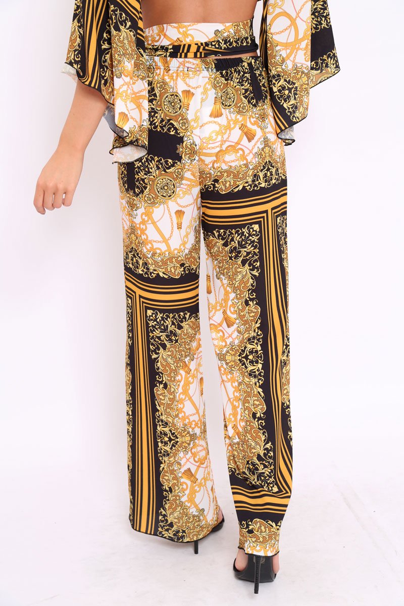 Scarf Print High Waist Flare Trousers - Jen-Trousers