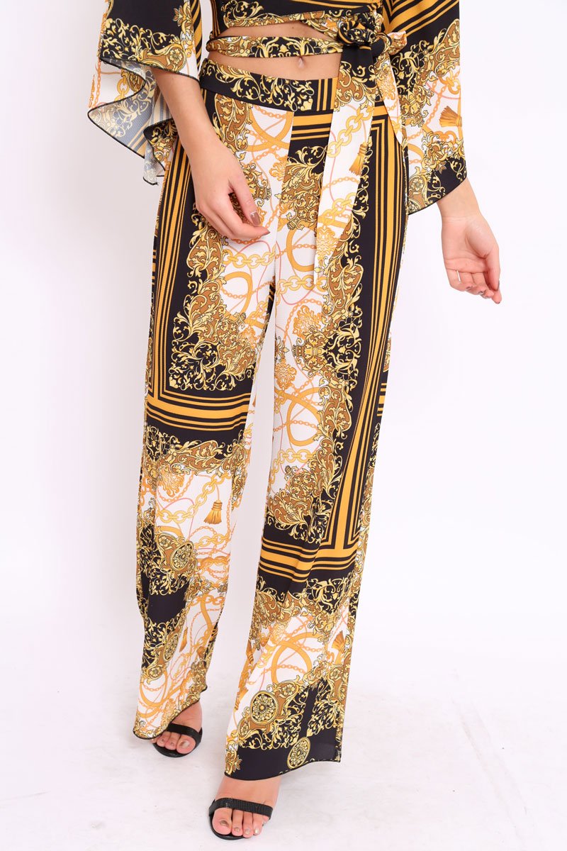 Scarf Print High Waist Flare Trousers - Jen-Trousers
