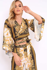 Scarf Print Wrap Tie Crop Blouse - Kay-Tops