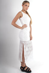 Scarlet White Lace Split Side Dress-Dresses