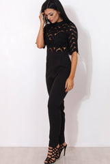 Sergin Black Lace High Neck Jumpsuit-Jumpsuits