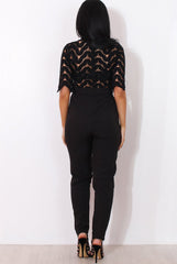 Sergin Black Lace High Neck Jumpsuit-Jumpsuits