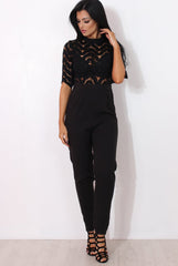 Sergin Black Lace High Neck Jumpsuit-Jumpsuits