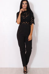 Sergin Black Lace High Neck Jumpsuit-Jumpsuits