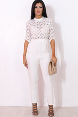 Sergin White Lace High Neck Jumpsuit-Jumpsuits