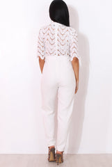 Sergin White Lace High Neck Jumpsuit-Jumpsuits