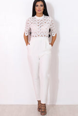 Sergin White Lace High Neck Jumpsuit-Jumpsuits