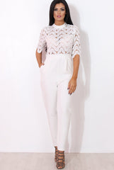 Sergin White Lace High Neck Jumpsuit-Jumpsuits