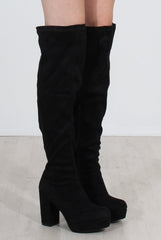 Shaia Black Suede Over The Knee Boots-Boots