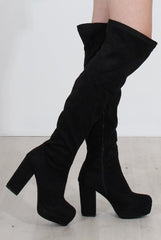 Shaia Black Suede Over The Knee Boots-Boots