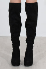 Shaia Black Suede Over The Knee Boots-Boots