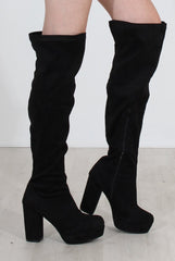 Shaia Black Suede Over The Knee Boots-Boots