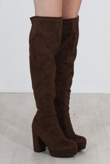 Shaia Khaki Suede Over The Knee Boots-Boots