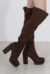 Shaia Khaki Suede Over The Knee Boots-Boots