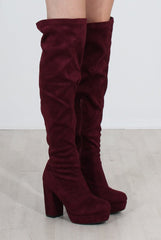 Shaia Oxblood Suede Over The Knee Boots-Boots
