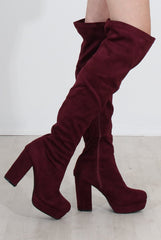 Shaia Oxblood Suede Over The Knee Boots-Boots