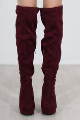 Shaia Oxblood Suede Over The Knee Boots-Boots