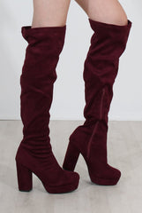 Shaia Oxblood Suede Over The Knee Boots-Boots