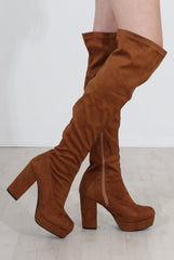 Shaia Tan Suede Over The Knee Boots-Boots