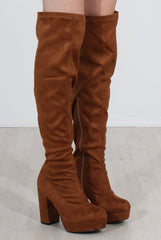 Shaia Tan Suede Over The Knee Boots-Boots