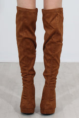 Shaia Tan Suede Over The Knee Boots-Boots